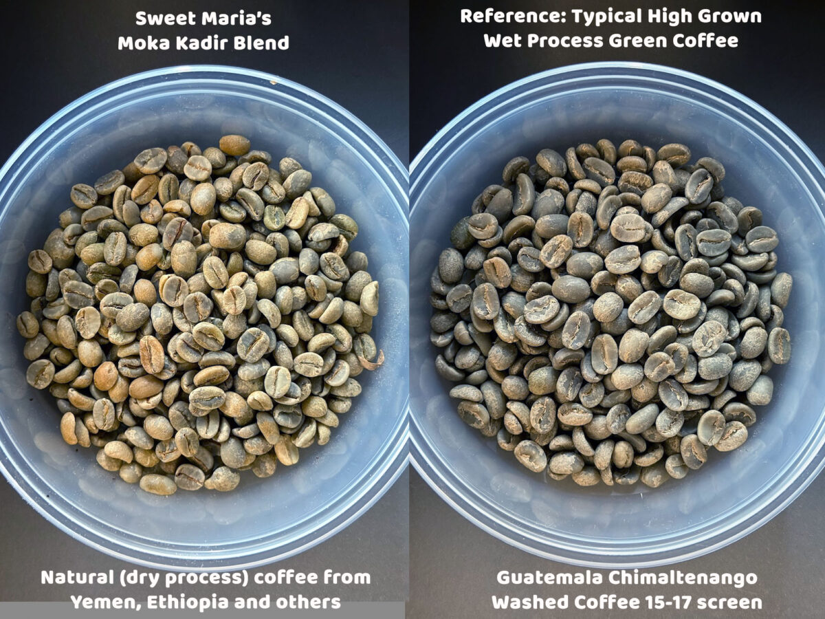 Side-by-side comparison of Moka Kadir blend next to a typical wet process Guatemalan coffee.