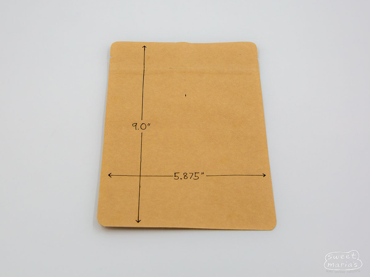 1/2lb stand up pouch shown with dimensions.