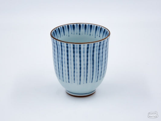 The Blue Tokusa Cup features a striped Tokusa pattern with bronze accents.